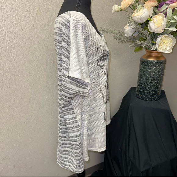 Cato Paris Eiffel Tower Knit Top Gray White Dolman Short Sleeve Blouse - Picture 5 of 9